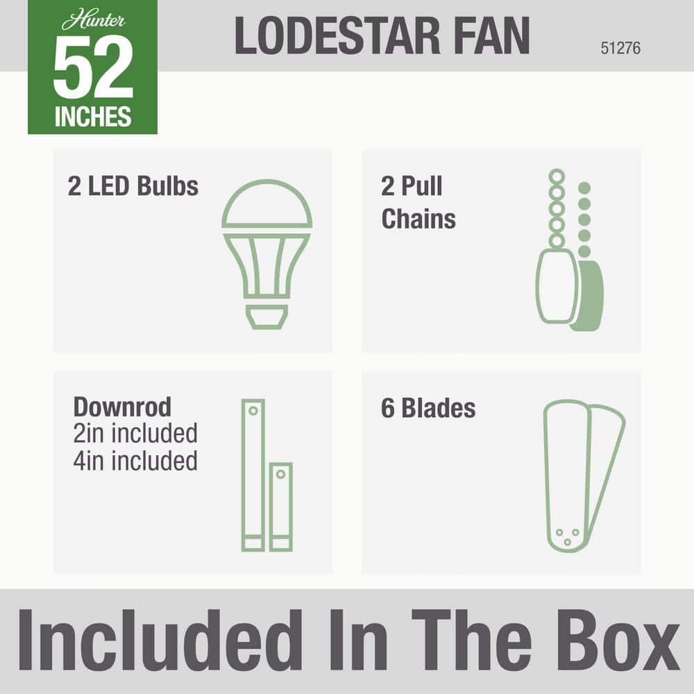 Hunter Lodestar 52 in LED Indoor Brushed Nickel Ceiling Fan with Light Kit