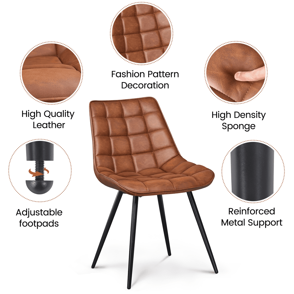 Topeakmart Set of 2 Modern Faux Leather Dining Chairs Armless with Cushioned Seat， Brown