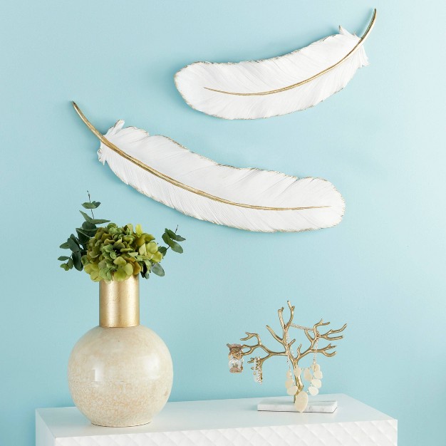 Polystone Bird Feather Wall Decor White Cosmoliving By Cosmopolitan