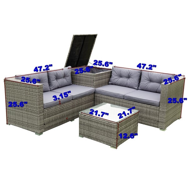 4 Piece Patio Sectional Rattan Outdoor Sofa Set with Storage Box - Overstock - 37536997