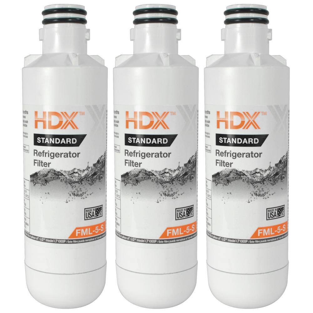 HDX FML-5-S Standard Refrigerator Water Filter Replacement Fits LG LT1000P (3-Pack) 107145