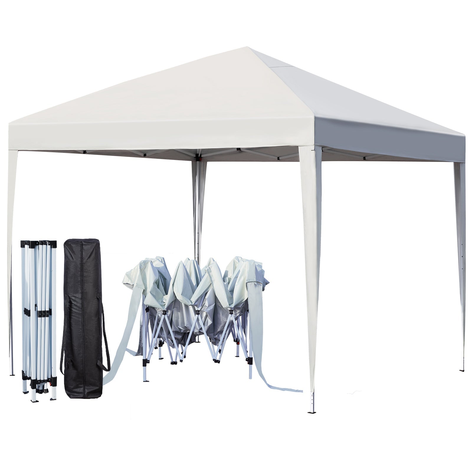 AVAWING 10'x10' Pop up Canopy with Sidewalls Wheeled Roller Bag, Waterproof & Anti-UV Canopy Tent for Outside, Parties, Exhibition, Picnic with Sandbags x 4, Ropes x 4 (White)