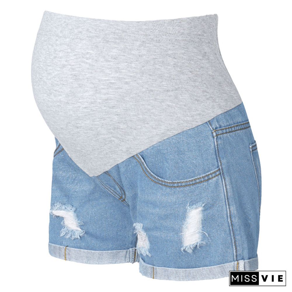 Maternity Shorts for Pregnant Women Denim Shorts Pregnancy Low Waist Loose Ripped Denim Shorts