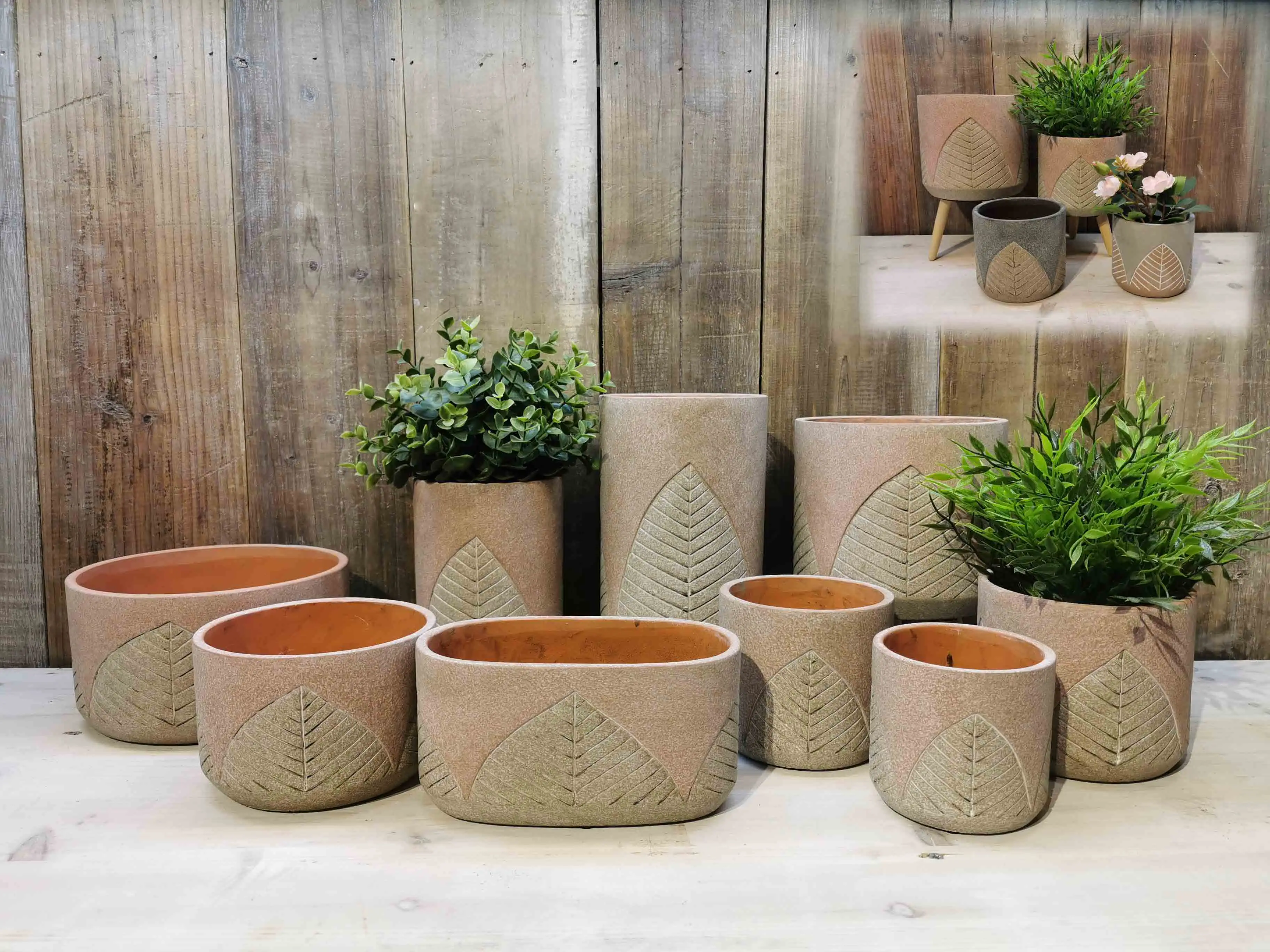 Best Sale Classy Home Decoration Oval Cement Flower Pot leaf pattern For Planter