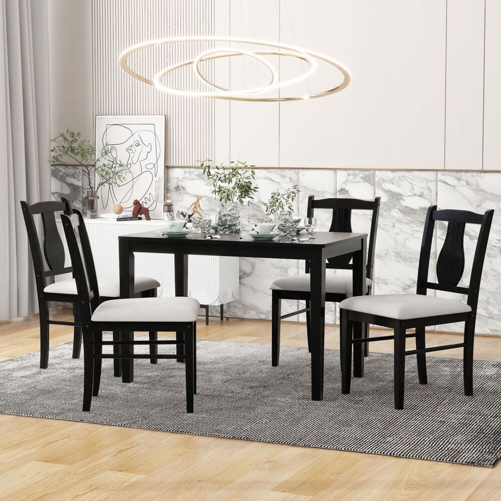 5 Piece Kitchen Dining Table Set Wooden Table and 4 Upholstered Chairs