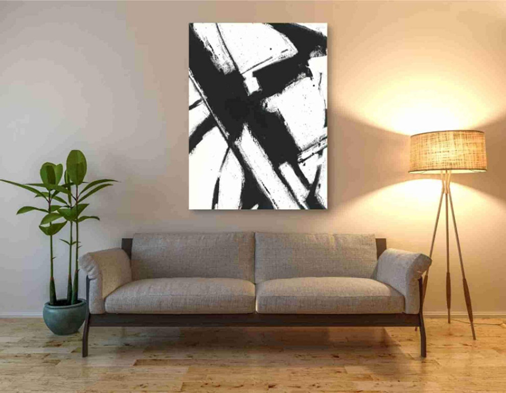 Modern Wall Art  Stretched Canvas With Unique Black and White Abstract Painting   Transitional   Entertainment Centers And Tv Stands   by Decor Love  Houzz