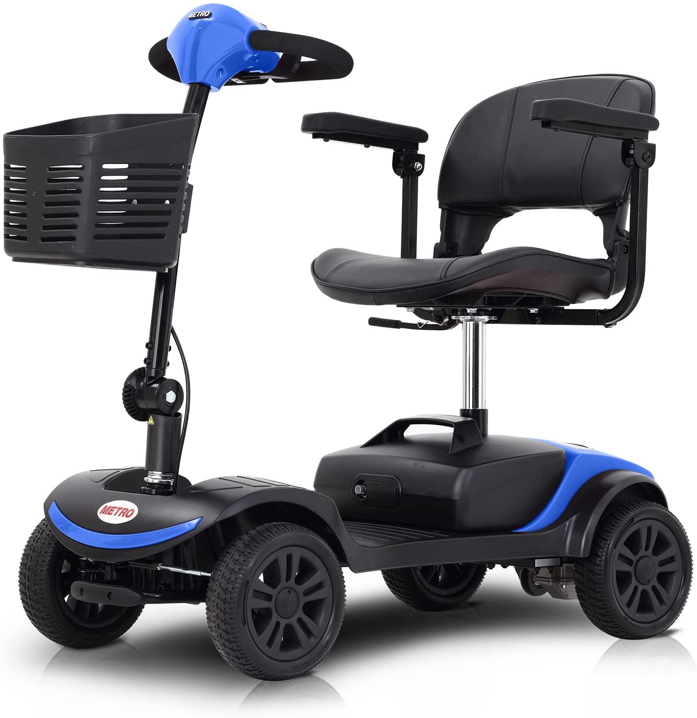 4 Wheel Mobility Scooter, Electric Wheelchair Device, Compact Heavy Mobility Scooter with Basket, Foldable in Boot Trunk for Traveling with Seniors (Blue)