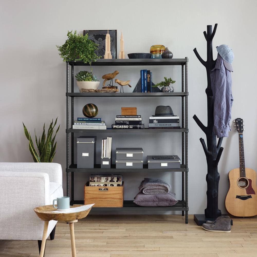 Design Ideas MeshWorks Black 5-Tier Metal Garage Storage Shelving Unit (47 in. W x 63 in. H x 18 in. D) 3419314