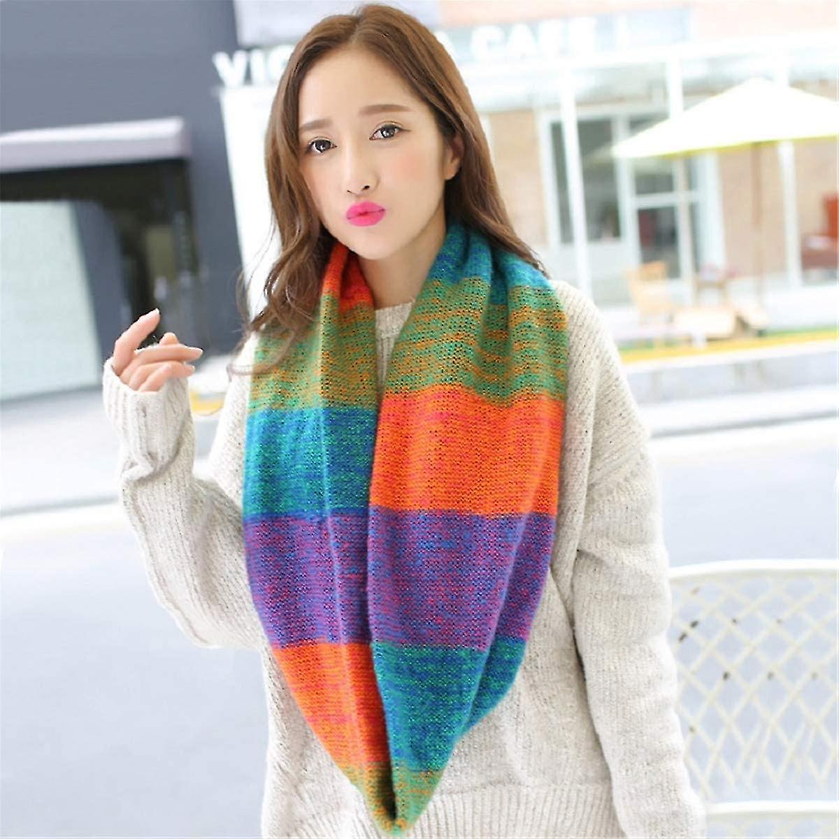 Women Colorful Neck Scarf Winter Knitted Loop Scarf Warm Wrap Cowl