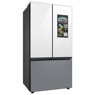  Bespoke 30 cu. ft. 3-Door French Door Smart Refrigerator with Family Hub in White GlassMatt Grey Glass Standard Depth RF30BB69006M