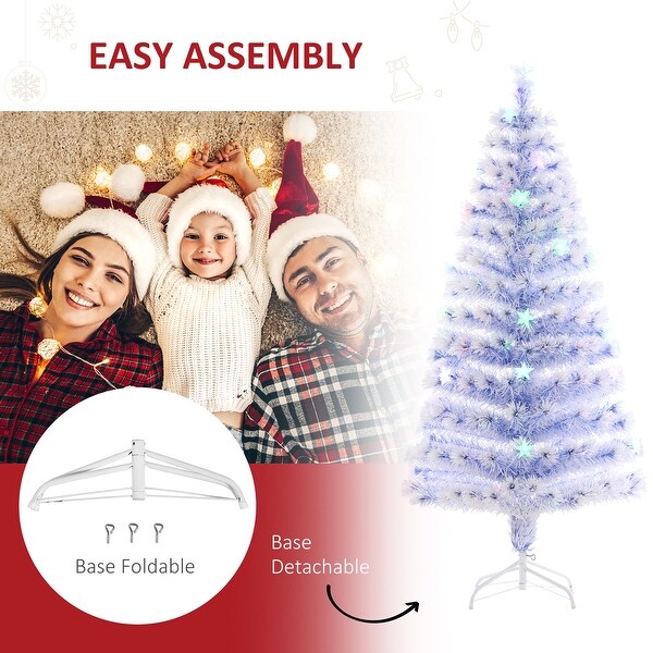 HOMCOM IcyBlue and White Christmas Tree with Lights，Prelit Christmas Tree 5 ft.，Faux Small Christmas Tree with Stand