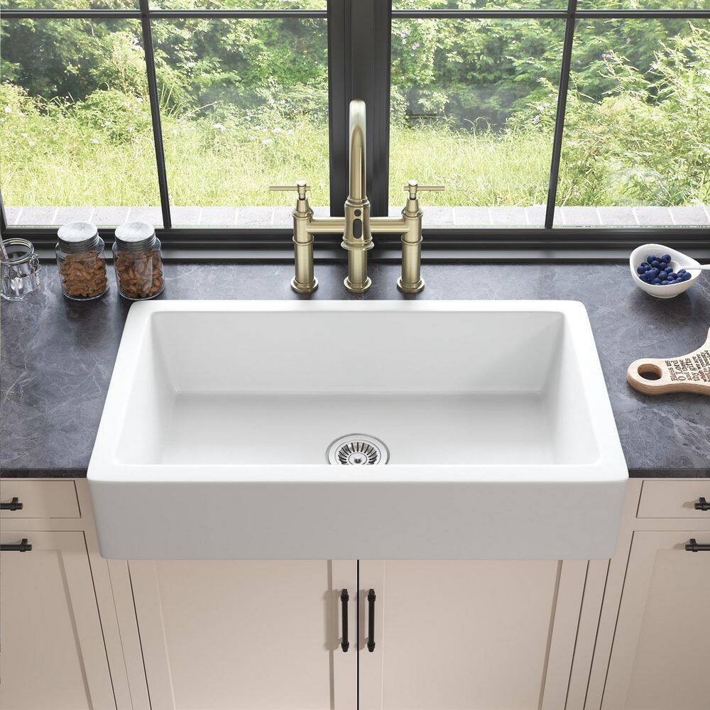 Interbath White Fireclay 30 in. Single Bowl Farmhouse Apron Kitchen Sink ITBDL7603019