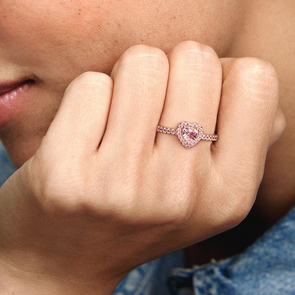 PANDORA  Sparkling Elevated Heart Ring - Pink