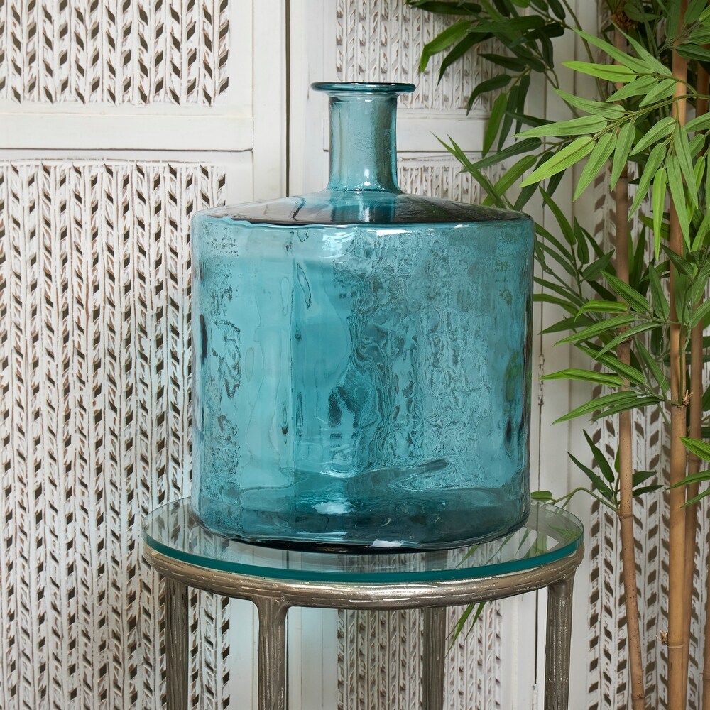 Teal Recycled Glass Spanish Bottleneck Vase