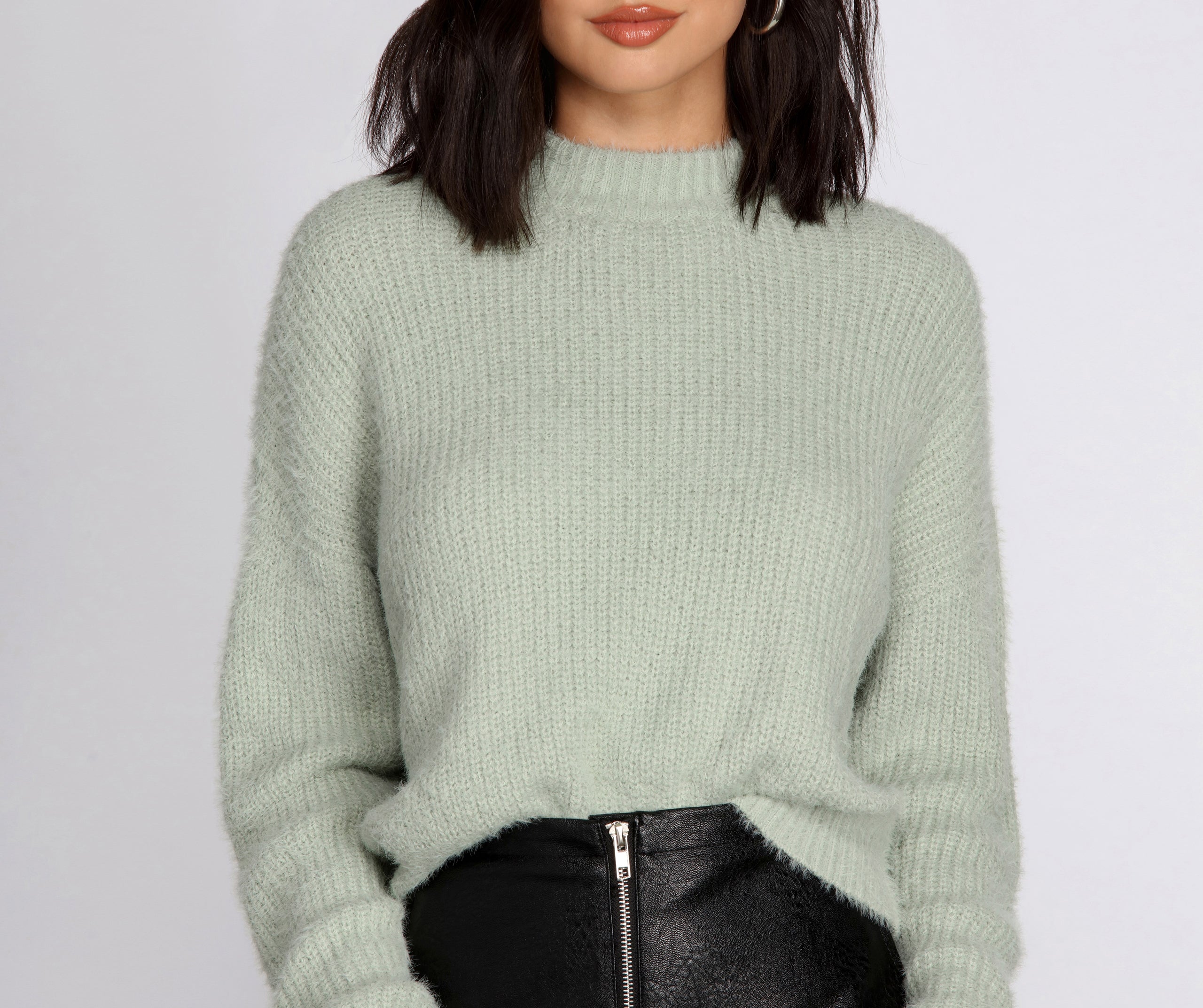 Angora Knit Mock Neck Sweater