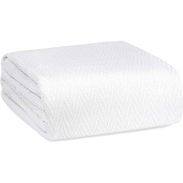 Eurotex 100% Cotton Blanket Queen 90 x 90 inches， Summer Lightweight Soft Breathable Blanket， White