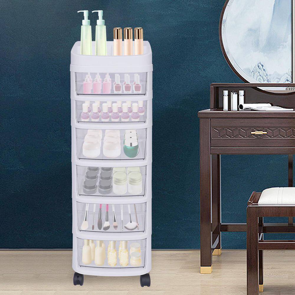 YIYIBYUS 6-Tier Plastic 4-Wheeled Rolling Storage Cart with 6 Drawers Containers Bins in White HG-LYF6168-251