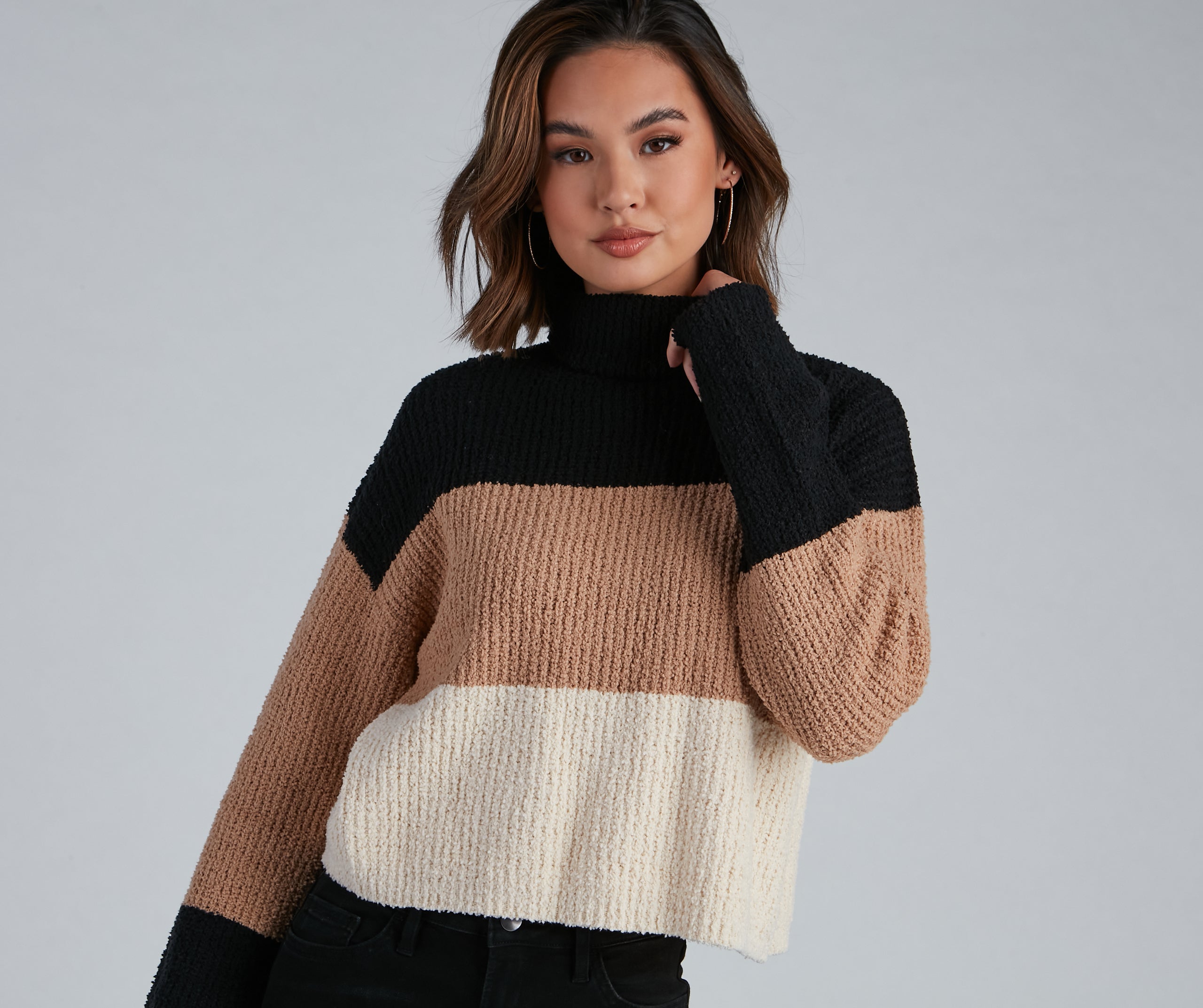 Cozy Color Block Waffle Knit Sweater