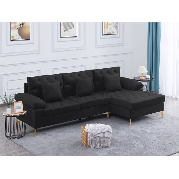 3 Seat L-shaped Sectional Sofa Velvet Upholstered Sofa and Right Hand Facing Chaise