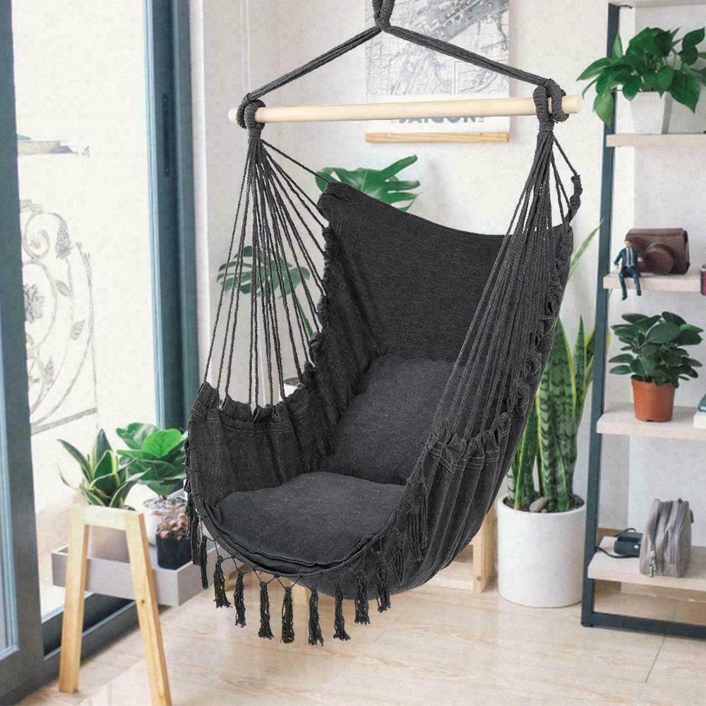 Zprotect Hammock Chair Hanging Rope Swing Chair with 2 Seat Cushions for Bedroom Patio Yard Garden