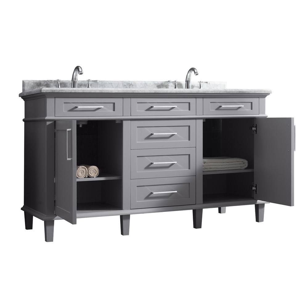 Home Decorators Collection Sonoma 60 in. W x 22 in. D x 34 in H Bath Vanity in Pebble Gray with White Carrara Marble Top 8105300240