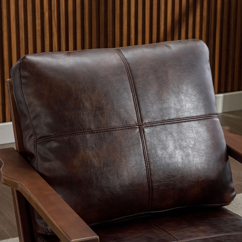 Ebello Upholstered Leather Accent Armhair with Solid Wood Frame and Removable Cushions