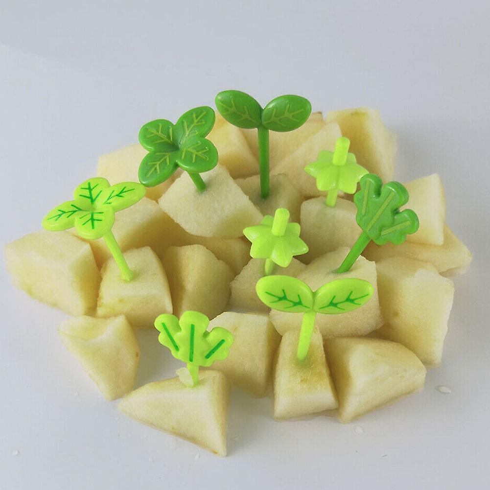 8pcs Plastic Fruit Fork Toothpick Leaves Lunch Box Bento Accessories Small Salad Tiny Fork Mini Cake Pick Toothpick For Kids