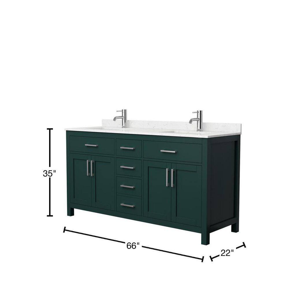 Wyndham Collection Beckett 66 in. W x 22 in. D x 35 in. H Double Sink Bathroom Vanity in Green with Carrara Cultured Marble Top WCG242466DGECCUNSMXX