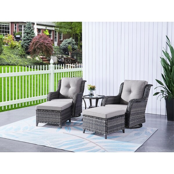 Pocassy 5Piece Outdoor Furniture Set，Swivel chairs with Ottomans