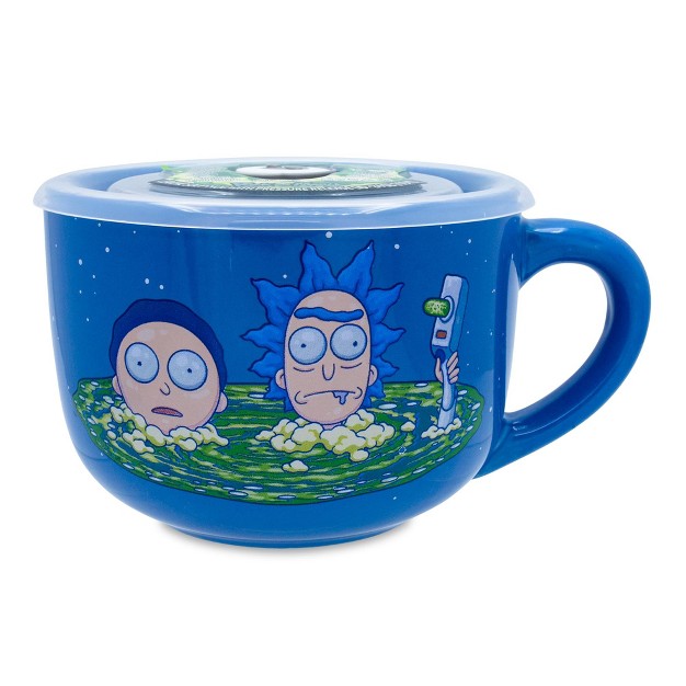 Silver Buffalo Rick And Morty Portal Heads Ceramic Soup Mug With Lid Holds 24 Ounces