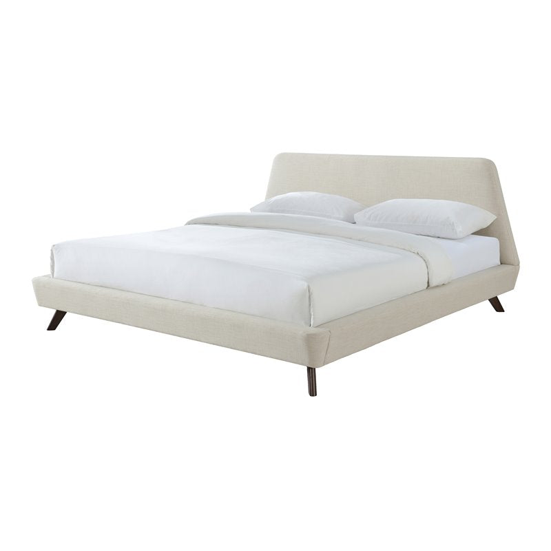 Omax Decor Henry Wood and Fabric Upholstered King Platform Bed in Beige