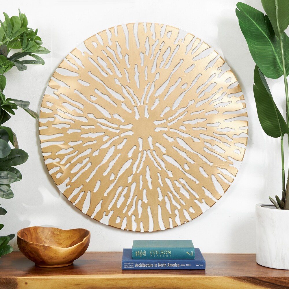 Gold Wooden Abstract Carved Starburst Wall Decor with White Backing