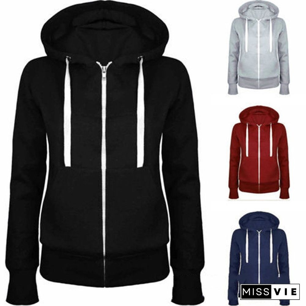 Women's Fashion Casual Loose Hooded Zipper Fleece Sweatshirt Coat