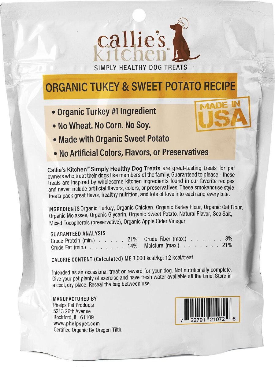 Callie's Kitchen Organic Turkey and Sweet Potato Recipe Dog Treats， 4-oz bag