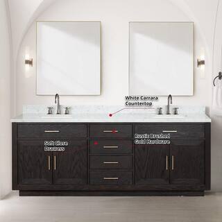 Lexora Condor 84 in W x 22 in D Black Oak Double Bath Vanity and Carrara Marble Top LVCO84DJ100