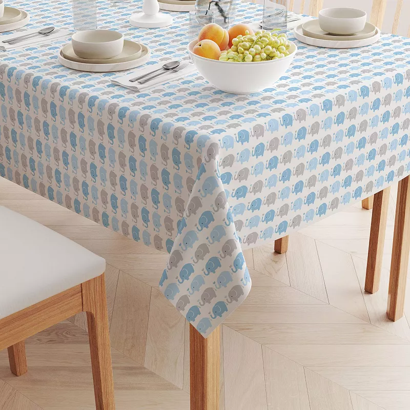 Square Tablecloth， 100% Cotton， 60x60， Blue Elephant Repeat