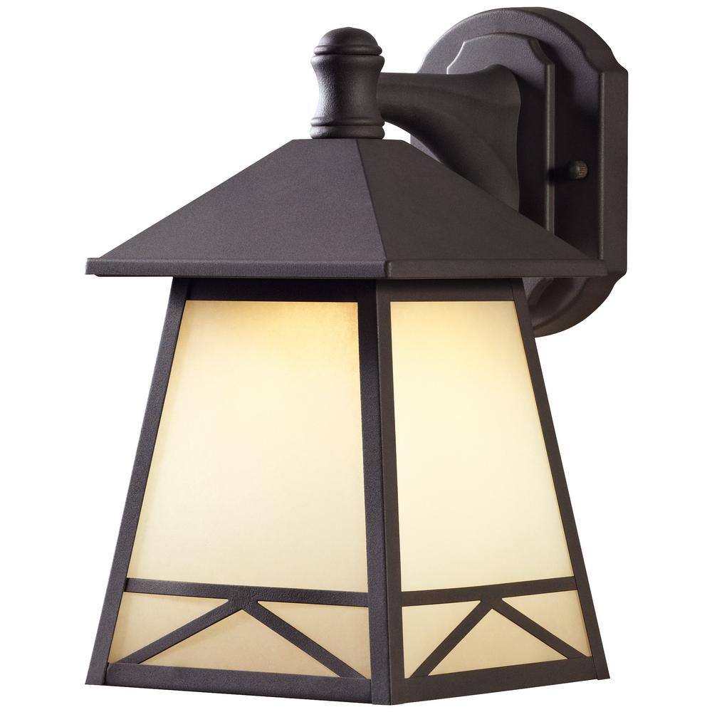 Hampton Bay Bronze Outdoor LED Wall Lantern Sconce with Frosted Tea Stain Glass GKC1691L