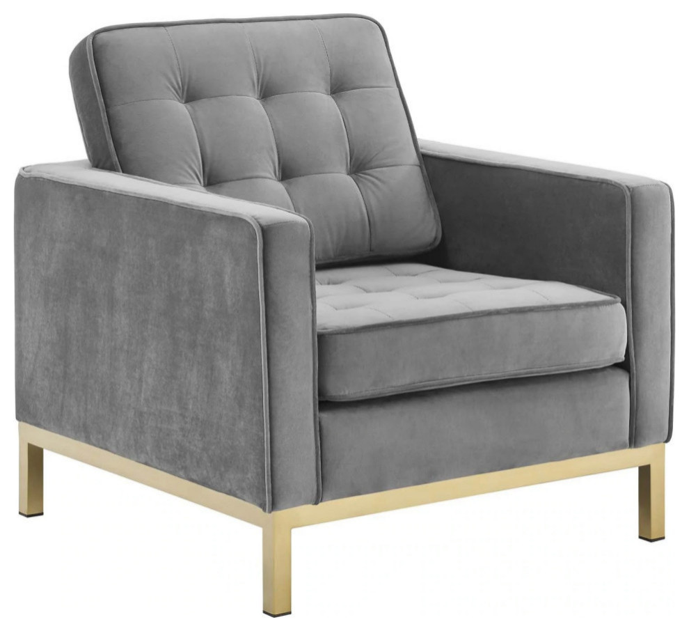 Aaliyah Gold Gray Stainless Steel Performance Velvet Armchair   Modern   Armchairs And Accent Chairs   by Rustic Home Furniture Deco  Houzz