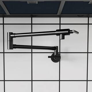 GIVING TREE Modern Wall Mount Pot Filler Faucet with Two Handle Kitchen Faucet in Matte Black DTU8046HDMB01