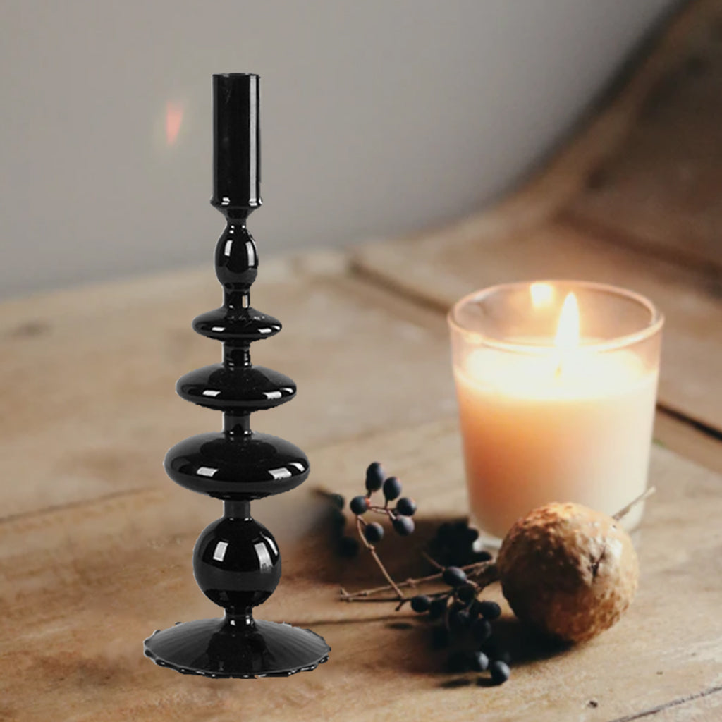 Candle Holder Black Glass Cylindrical Taper Pillar Candlesticks Livng Room Dining Table Decoration Centerpieces Coffee Table Ornament C