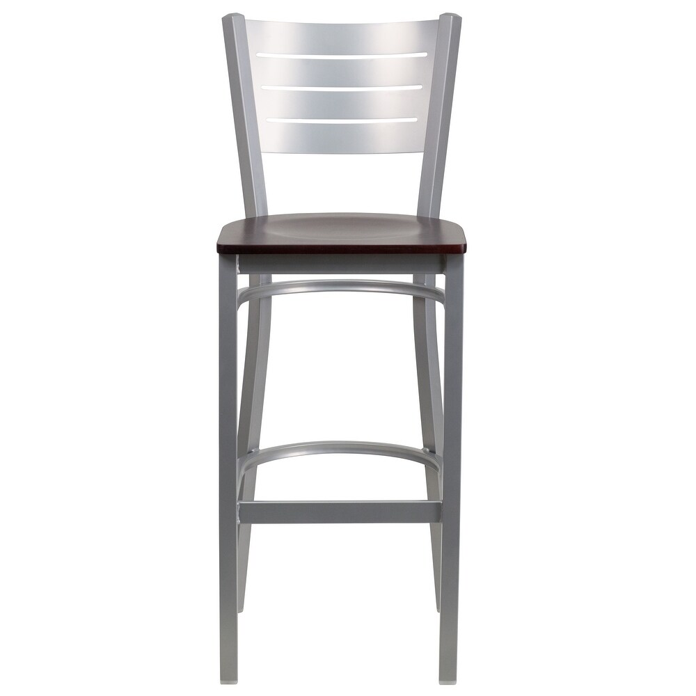 2 Pack Slat Back Metal Restaurant Barstool   16.5\