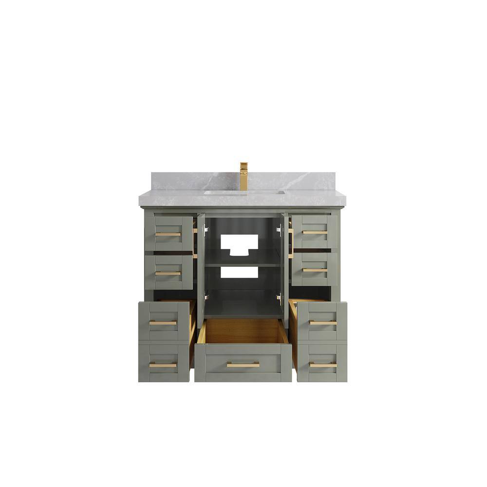 Willow Collections Boston 42 in. W x 22 in. D x 36 in. H Single Sink Bath Vanity in Evergreen with 2 in. Pearl Gray Quartz Top BST_EGN_LH_GR_42