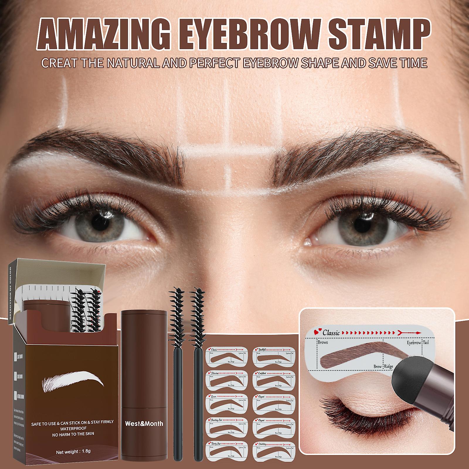 Multi-color Stamp Eyebrow Powder Does Not Take Off Makeup， Does Not Smudge， Print Powder Eyebrow Card Eyebrow Brush， Lazy Eyebrow Printing Set Color C