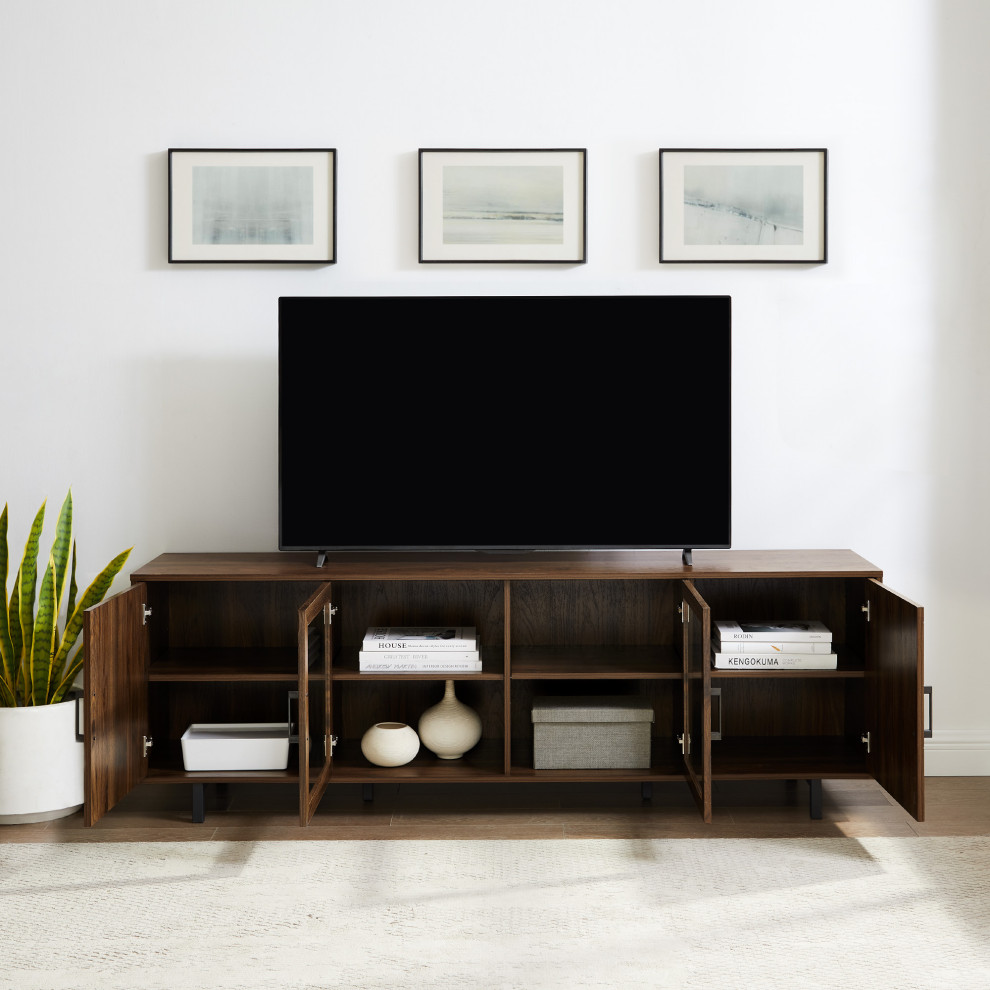 70 quotHerringbone Groove 4 Door TV Stand   Industrial   Entertainment Centers And Tv Stands   by Walker Edison  Houzz