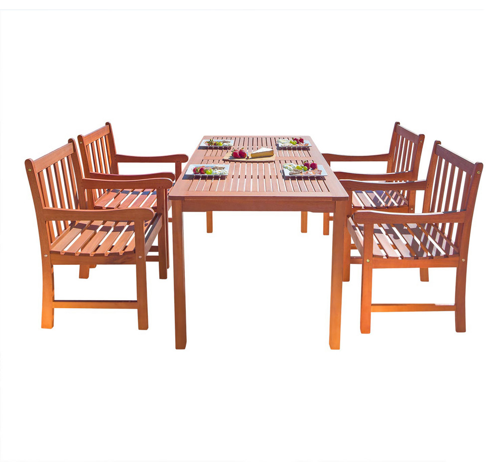 Quentin 5 piece Reddish Brown Wood Patio Dining Set   Craftsman   Outdoor Dining Sets   by More4Home LLC  Houzz