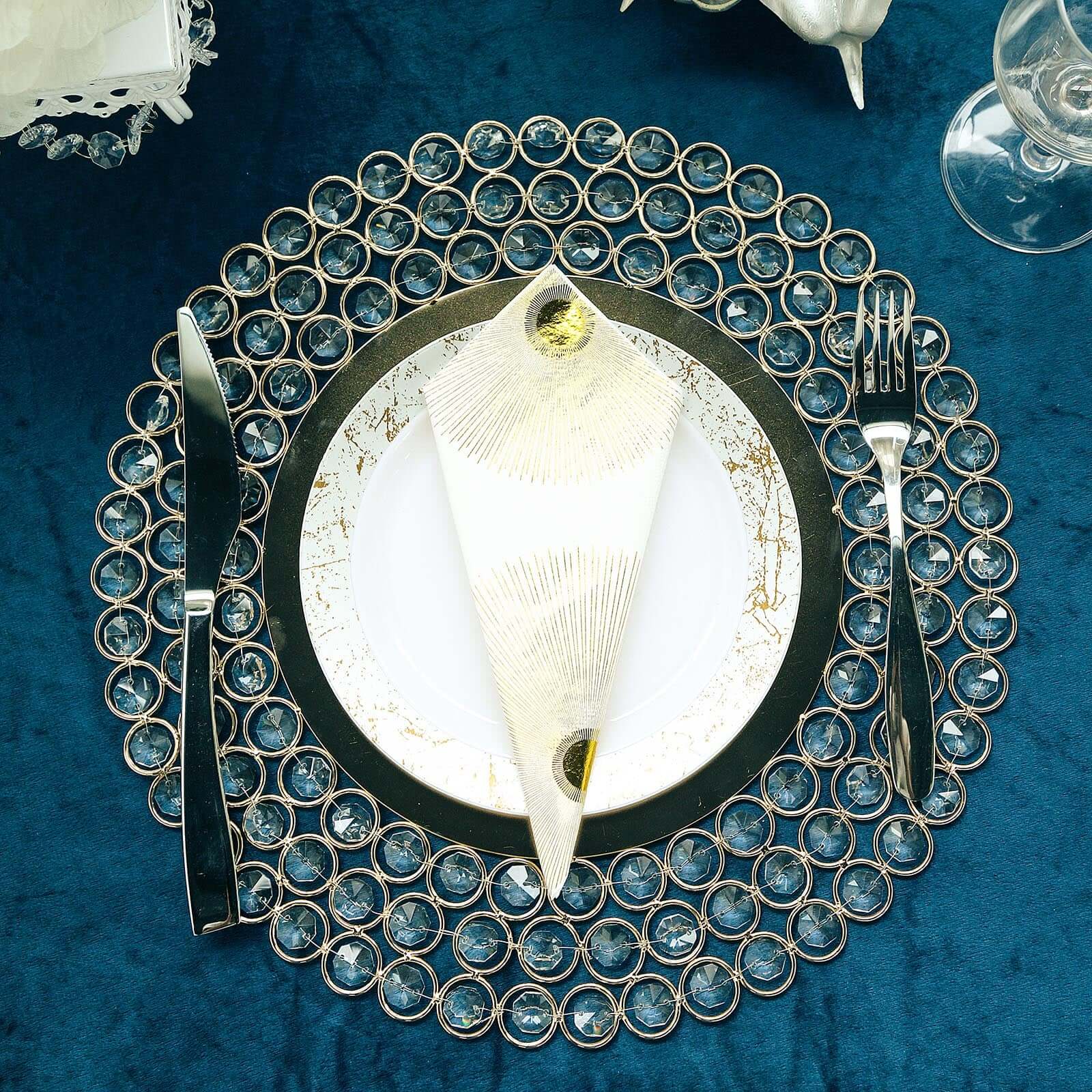 Gold Wired Metal Acrylic Crystal Beaded Charger Plate 14