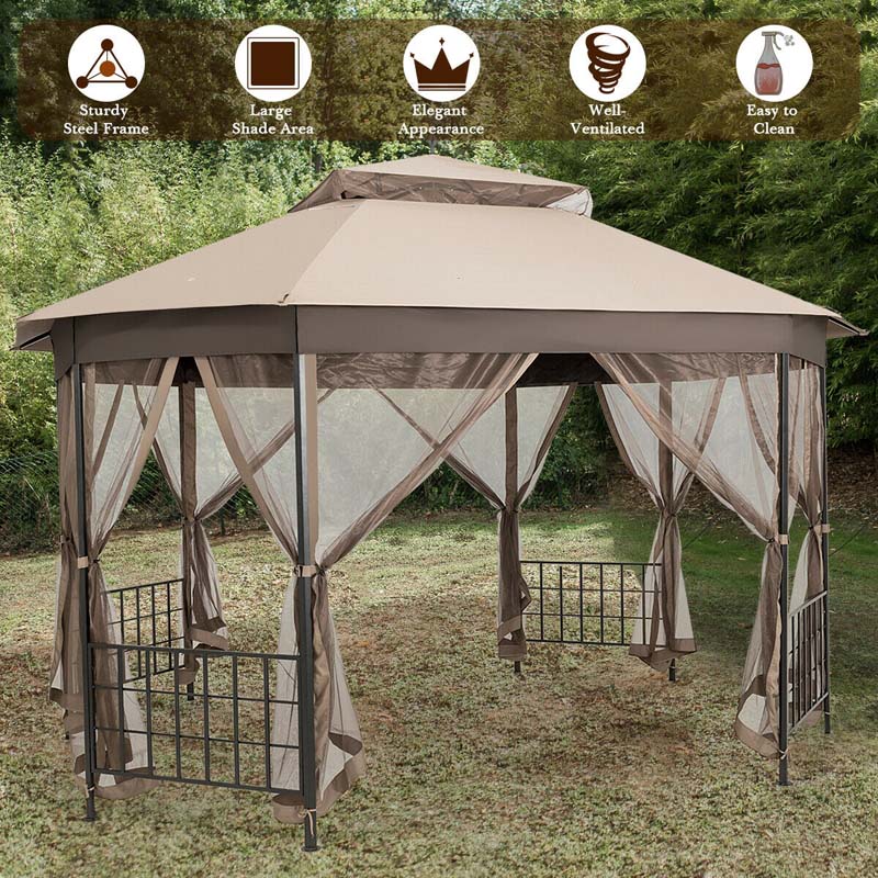 10 x 12 FT Heavy-Duty Octagonal Gazebo with Netting, Outdoor Patio Canopy Gazebo Tent for Event Party BBQ