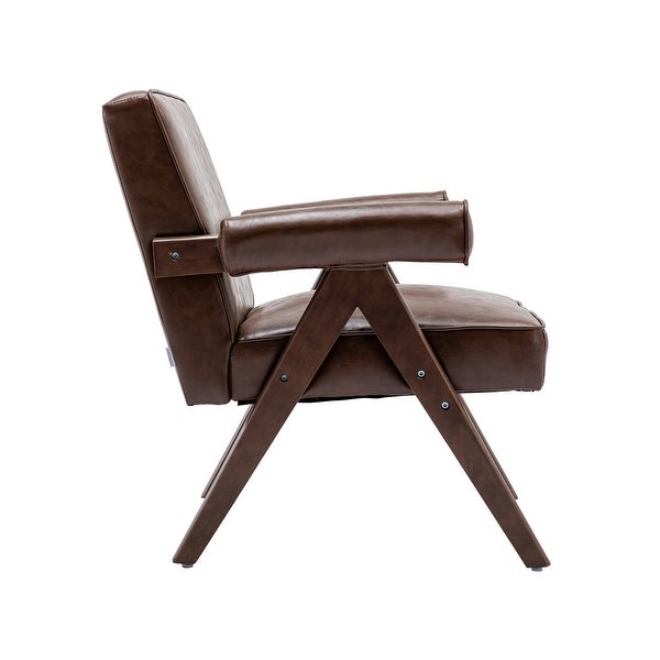 SEYNAR Modern Classic PU Leather Accent Chair with Solid Wooden Legs