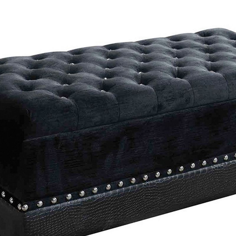 Leatherette Storage Bench with Nailhead Trims and Button Tufted Seat， Black