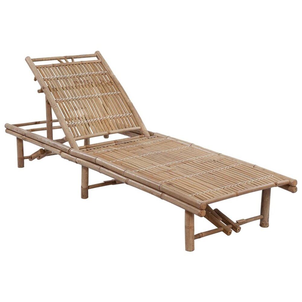 vidaXL Patio Lounge Chair Porch Sunbed Poolside Sunlounger with Cushion Bamboo   78.7\